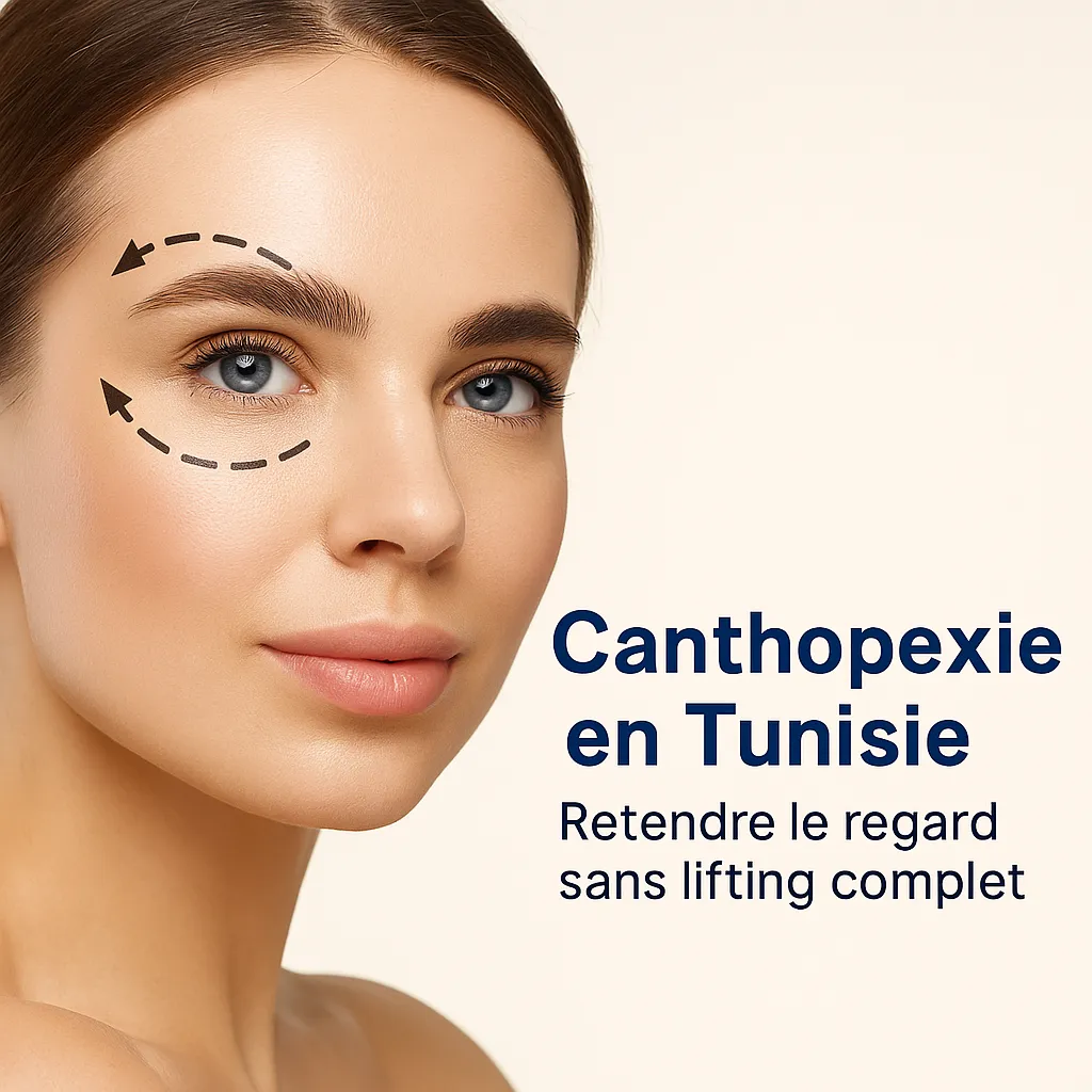 Femme après une canthopexie en Tunisie avec un regard rajeuni et un contour des yeux redessiné.