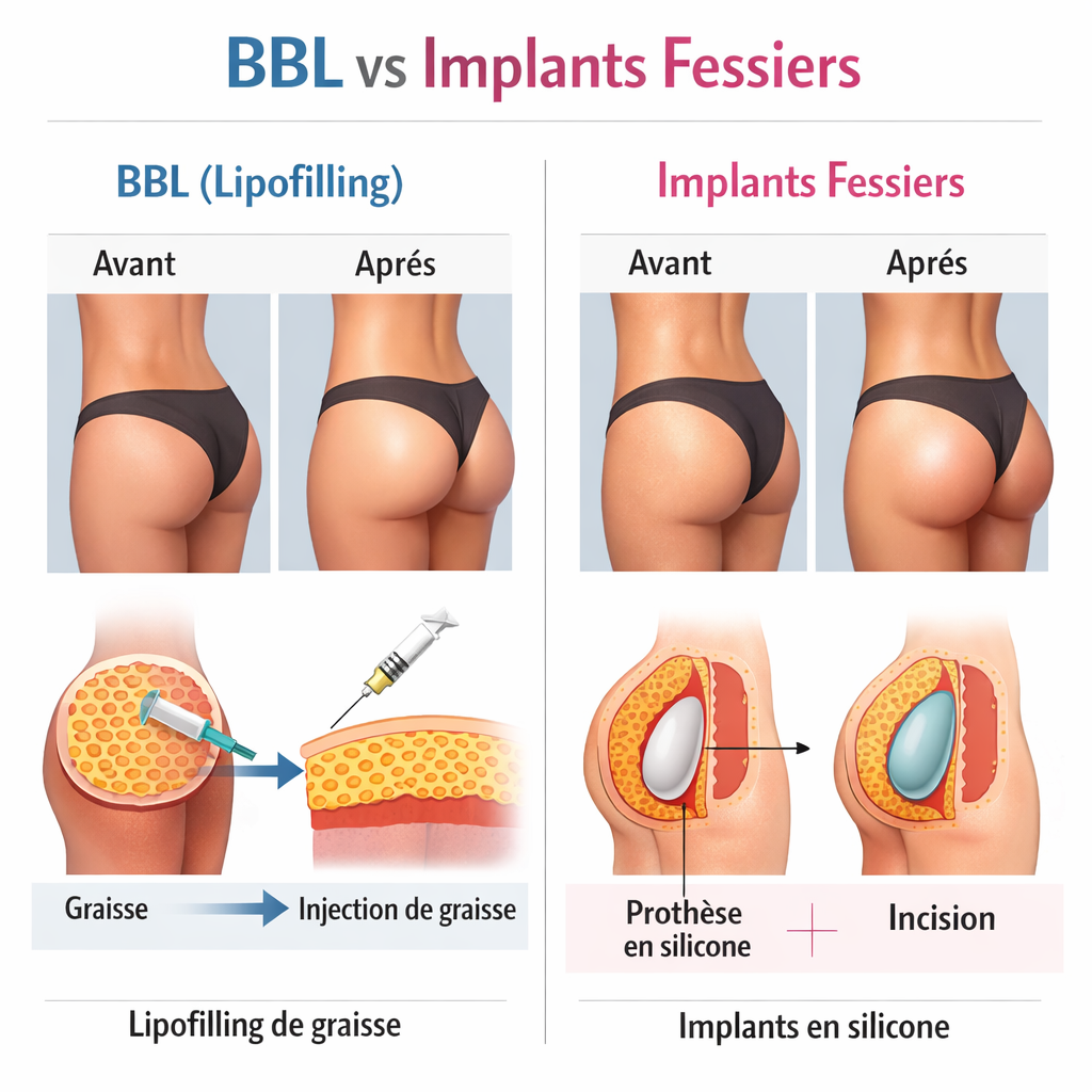 Quelle est la différence entre un BBL et des implants fessiers ?