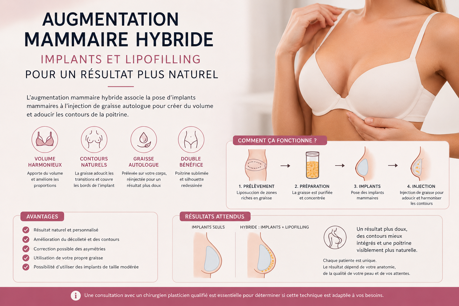 Augmentation mammaire hybride : implants et lipofilling